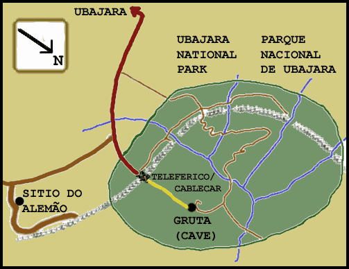 A basic map of the national park and surrounding area, derived from the more detailed map available at the pousada